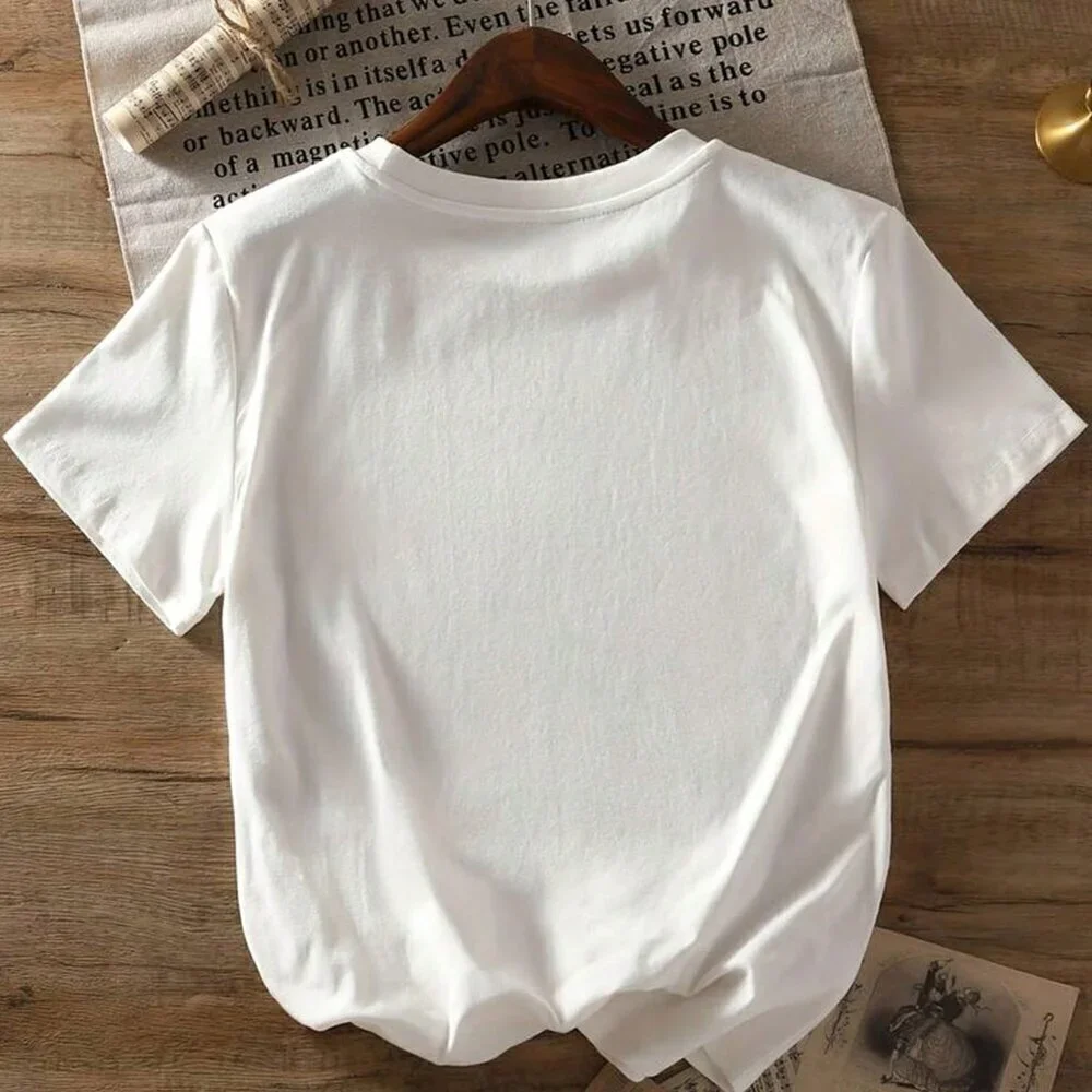 White Casual Women's Crew Neck Short Sleeve Lobster Print Graphic T-Shirt